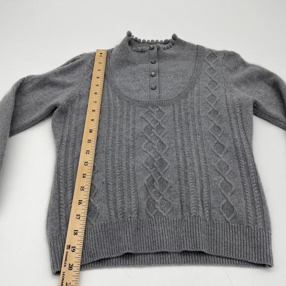 SPRING BAMBOO Women Cashmere Sweater Grey Rhinestone Mock Layer Size XS Coquette - Picture 6 of 8